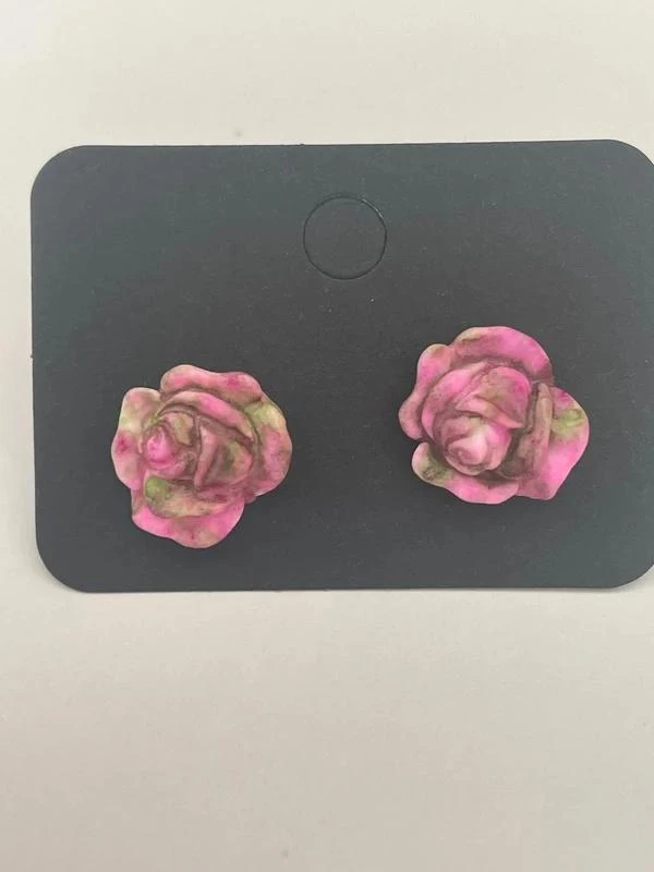 Boucles d’oreilles rose bicolore fuchsia et vert